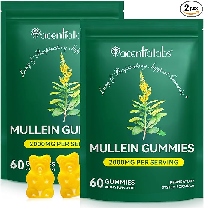 Mullein Gummies for Lung Cleanse, 2000mg Mullein Leaf Extract for Respiratory & Digestive & Immune Support, Natural Mullein Herbal Supplement for Mucus Relief with Chlorophyll (120 Gummies)
