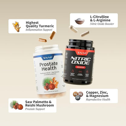 Snap Supplements Prostate Health Support Supplement Bundle with Nitric Oxide Booster – 90 Capsules & 60 Capsules