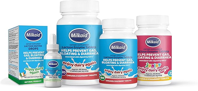 Milkaid Lactase Enzyme Drops for Lactose Intolerance | Prevents Gas, Bloating & Diarrhea | Fast Acting Dairy Digestive Supplement | Gluten Free & Vegetarian | No Artificial Flavor | 0.5 Fl Oz (3)