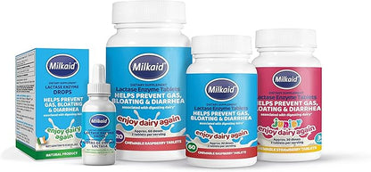 Milkaid Lactase Enzyme Drops for Lactose Intolerance | Prevents Gas, Bloating & Diarrhea | Fast Acting Dairy Digestive Supplement | Gluten Free & Vegetarian | No Artificial Flavor | 0.5 Fl Oz (3)