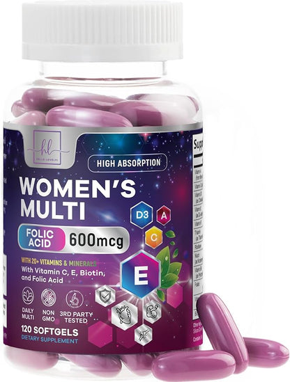 Multivitamin for Women - Vitamin A, C, D, E, and 8 B Vitamins for Energy & Immune Support, with Biotin, Iron & Zinc for Bone & Skin Health, Daily Womens Multivitamin & Minerals - 120 Softgels