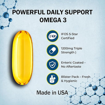 VitalOils1000 - Omega-3 Fish Oil 1200mg(750 DHA+450 EPA). IFOS 5-Star. Non-GMO & Gluten-Free. No Fishy Aftertaste. High Absorption, Brain, Heart, Prenatal Support, 30 Blister-Sealed Caps, Made in USA