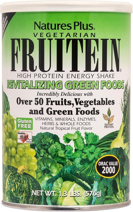 NaturesPlus FRUITEIN Revitalizing Green Foods Shake - 1.3 lbs - Plant-Based Protein (13g/Serving) - Supports Energy & Immune System - Vegetarian, Gluten Free & Non-GMO - 16 Servings