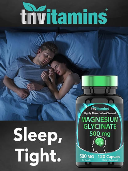 Magnesium Glycinate 500mg Per Capsule - 120 Count | 4 Month Supply! | Pure Chelated Magnesium Supplement for Sleep, Calm, Nerve, Joint, & Bone Support* | AKA Magnesium Bisgycinate | Non-GMO