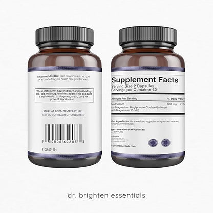 Dr. Brighten Magnesium Plus (as Magnesium Bi-glyncinate) - Beneficial in Maintaining a Healthy Mood, Sleep, Hormone Balance and Reducing Symptoms of PMS and Menstrual Cramps