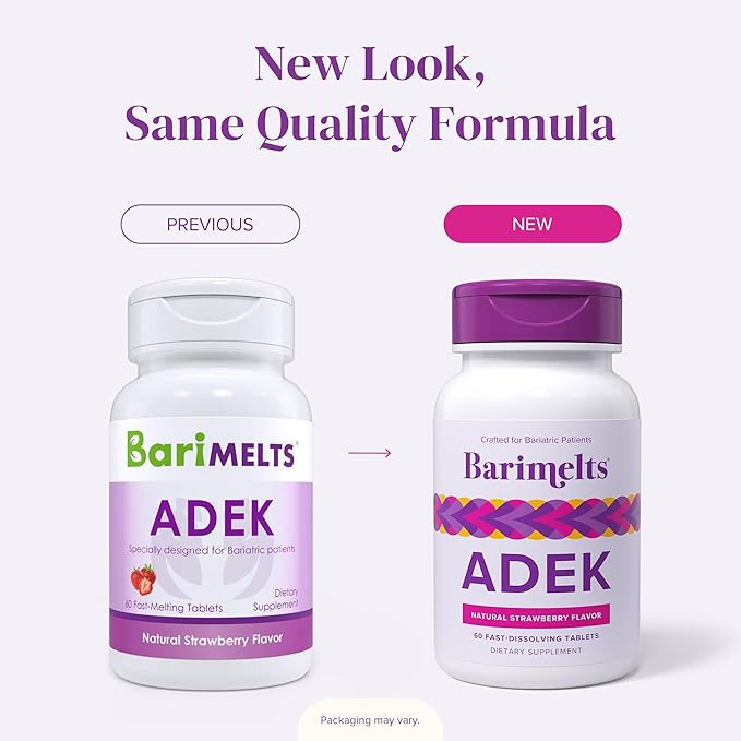 Barimelts ADEK - 60 Fast-Dissolving Tablets (2-Month Supply) - Sugar-Free Bariatric Vitamins for Women Including Vitamin A, Vitamin D, Vitamin E & Vitamin K, Natural Strawberry Flavor