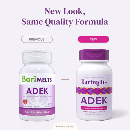 Barimelts ADEK - 60 Fast-Dissolving Tablets (2-Month Supply) - Sugar-Free Bariatric Vitamins for Women Including Vitamin A, Vitamin D, Vitamin E & Vitamin K, Natural Strawberry Flavor