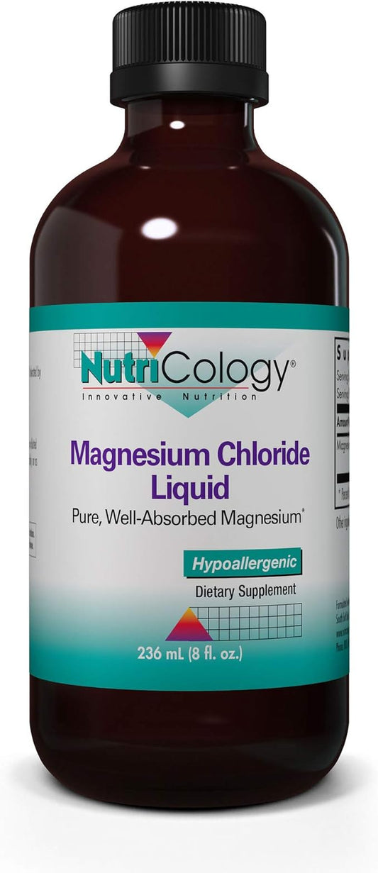 Nutricology Magnesium Chloride Liquid - Bone Support, Potassium Sorbate, Electrolytes, Joint Support, Pure, Well-Absorbed, 66.5mg Supplement - 8 Fl Oz