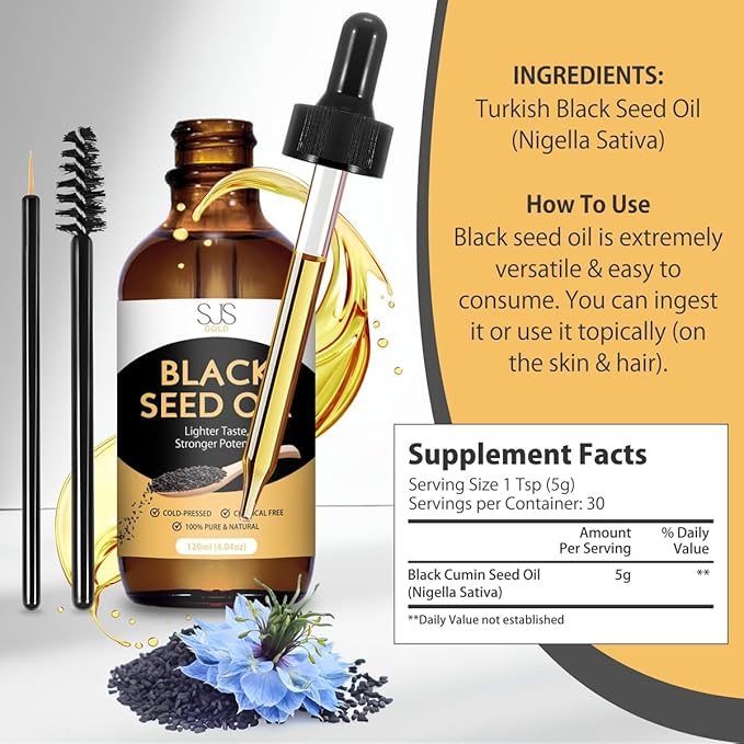 Premium Black Seed Oil Cold Pressed 4 oz – Skin, Hair, and Immune Support – Natural Remedy, Organic, Non-GMO, Cold-Pressed