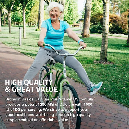 Bronson Calcium 1200mg Per Serving Plus Vitamin D3 1000 IU High Potency Formula, Non-GMO, 120 Tablets
