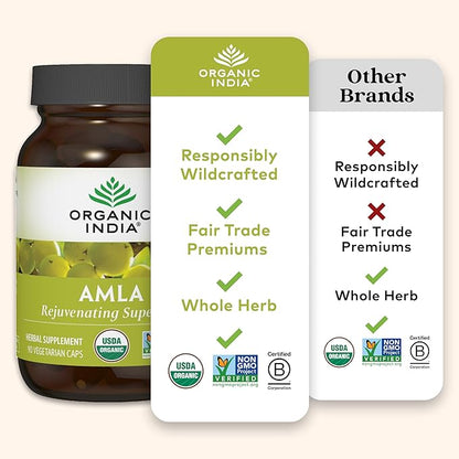 ORGANIC INDIA Amla Capsules Organic - Indian Gooseberry Herbal Vitamin Supplement, Amla Supplement, Immune Support, Vegan, Gluten-Free, Ayurvedic, Antioxidant, Non-GMO - 60 Capsules