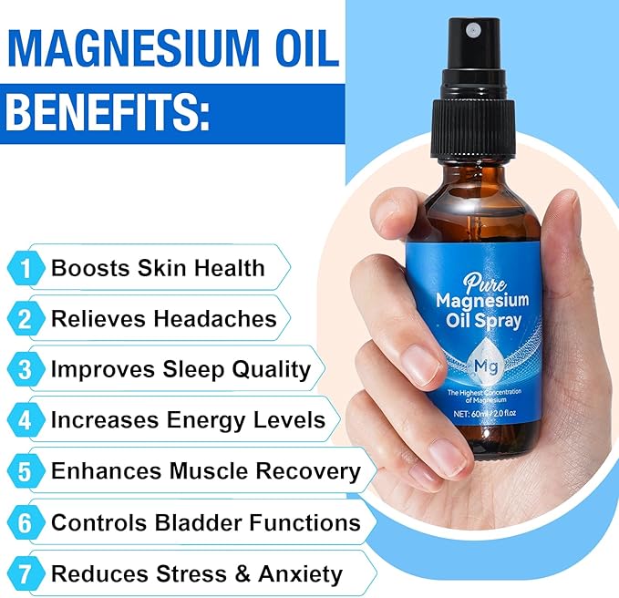 Topical Magnesium Oil Spray, Pure Magnesium Oil Spray for Feet, 100% Pure and Organic, Quick Absorption - Natural Source with Powerful Organic Blend of Essential Oils 2.02 fl oz (2 Fl Oz (Pack of 1))
