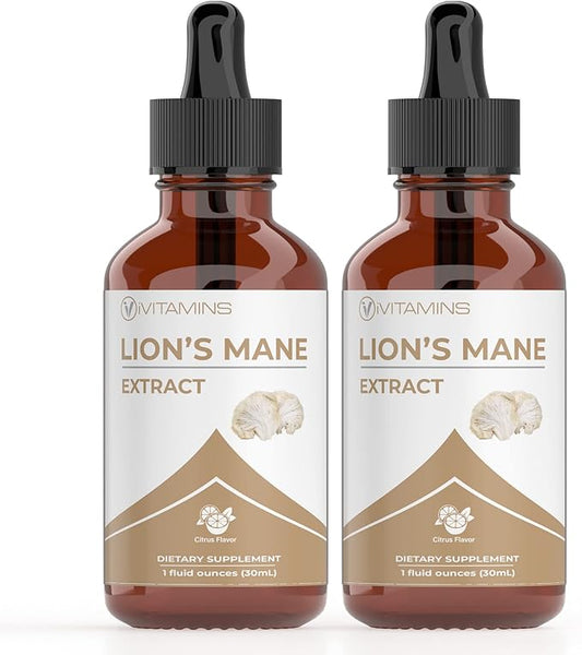 Lions Mane Liquid - Lion’s Mane Tincture for Memory, Focus & Clarity - Lions Mane Supplement - Lions Mane - Lion Mane Mushroom Supplement - Nootropics Brain Support Supplement - (2 Pack)