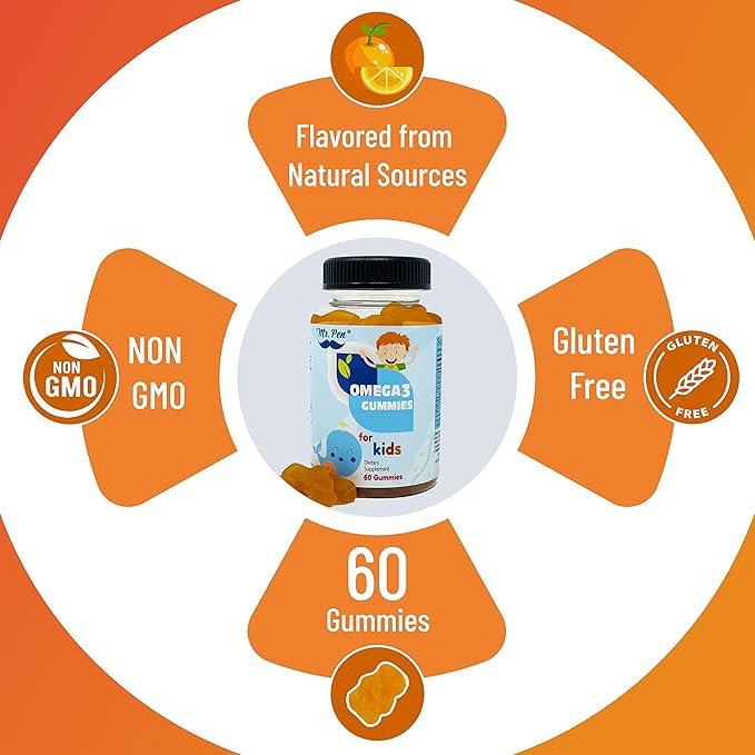 60 Gummies | 2 Months Supplies | Tasty Orange Flavor | 4+ Years | Omega-3 with EPA & DHA, Omega 3 for Kids, Omega 3 Gummies, Fish Oil Gummies, Omega-3 Fatty Acids Gummies