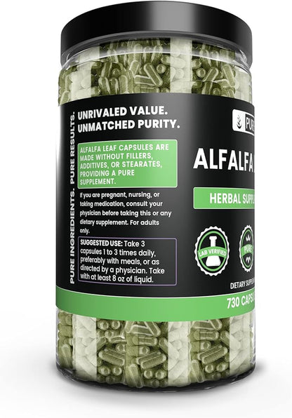 Pure Original Ingredients Alfalfa Leaf (730 Capsules) No Magnesium Or Rice Fillers, Always Pure, Lab Verified
