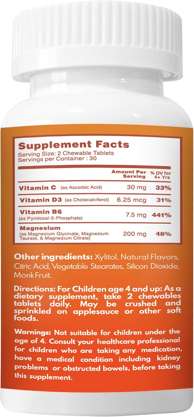 VAL Magnesium for Kids | High-Absorption Magnesium for Calm, Relaxation & Focus | Mg Glycinate, Citrate & Taurate | with Vitamin B6, D & C | Sugar-Free, Non-GMO | 60 Chewable Tablets