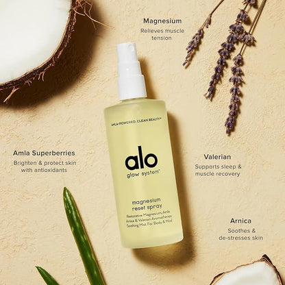 Alo Reset Magnesium Body Spray For Sleep & Natural Stress Relief – Calming Blend with Magnesium, Valerian Root, Arnica & Essential Oils – Made in USA - 3.2 oz