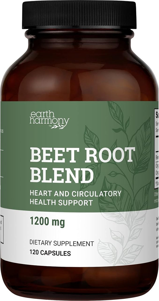 Organic Beet Root Capsules 1200 mg - Beet Root Powder & Juice Blend Supplement for High Blood Pressure and Circulation, Blood Flow Supplement for Men and Women - 120 Capsules