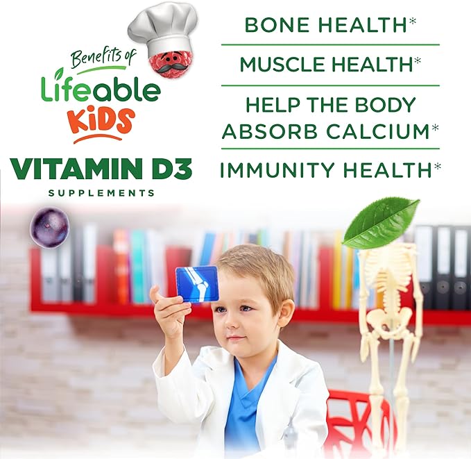 Lifeable Kids Vitamin D Gummies | Vitamin D3 1000iu | Great Tasting Vitamin D3 Gummies | D3 Vitamin for Strong Healthy Bones and Immune Support | Vitamin D for Kids, Boys, Girls | 90 Gummies