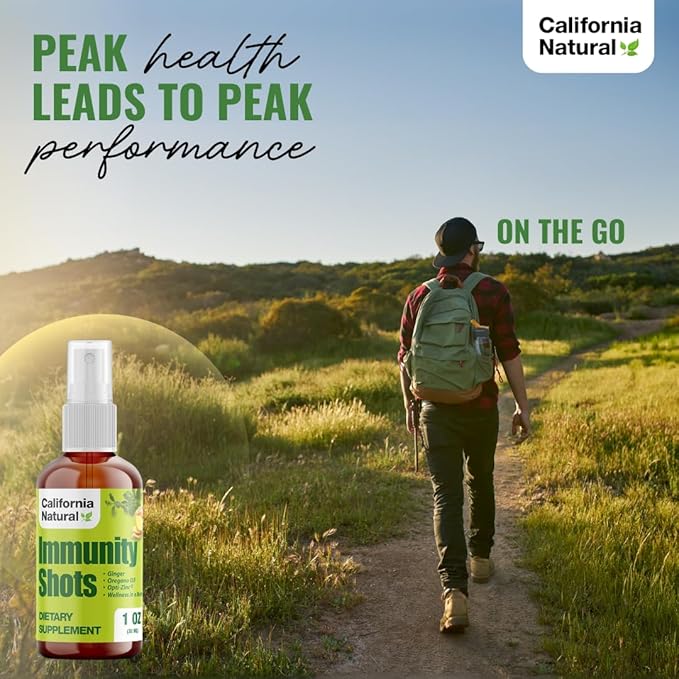 California Natural Immunity Shots 1oz Bottle, Organic Ginger Root, Oregano Oil - Potent & Pure Immune System Booster - Immune System Support & Wellness Shot (Pack of 1)
