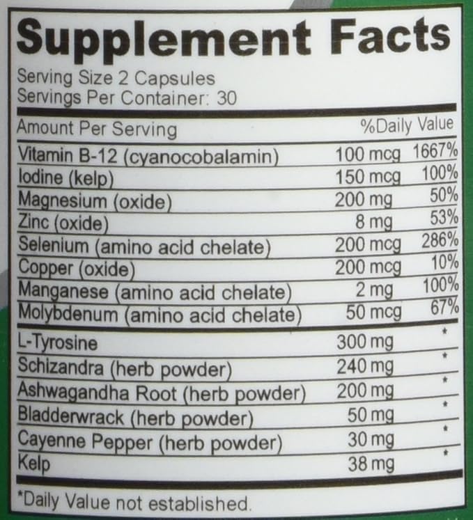 NusaPure Thyroid Support Supplement (Non-GMO) 120 caps, Ashwaganda, Iodine, Zinc, kelp, Vitamin B12, L-Tyrosine, Selenium, Copper