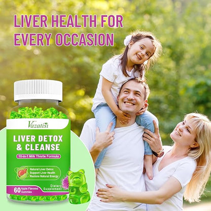 Milk Thistle Gummies for Adults Kids. Liver Cleanse Detox Repair Gummies, Milk Thistle Extract Supplement for Liver Support Digestive Antioxidant, 60ct Apple Flavor