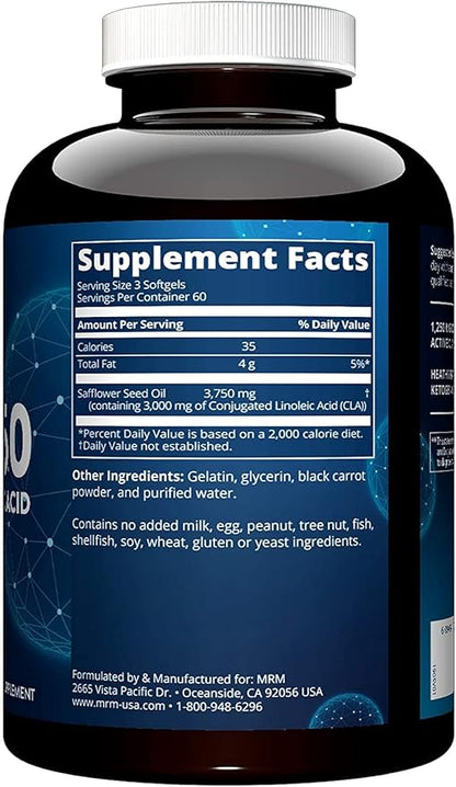 MRM Nutrition CLA 1250 | Keto Friendly | 80% CLA High Potency | 1000mg CLA per Capsule | Healthy fats | Gluten-Free | 30 Servings
