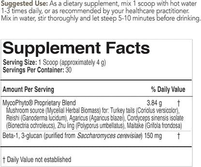 EcoNugenics MycoPhyto Mushroom Complex 120 Gram Powder - Immune System Support Mushroom Blend Supplement - Cardio, Liver & Nootropic Brain Support