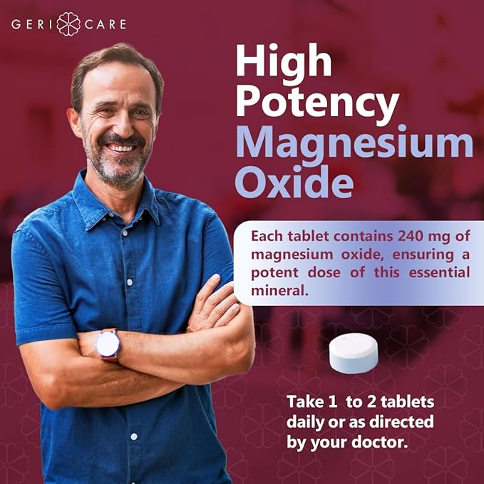 GeriCare Magnesium Oxide Supplement 240 mg, Elemental Magnesium, 120 Coated Tablets, Essential Mineral Support, Promotes Vascular Health, Bone Strength, and Muscle Function (Pack of 3)