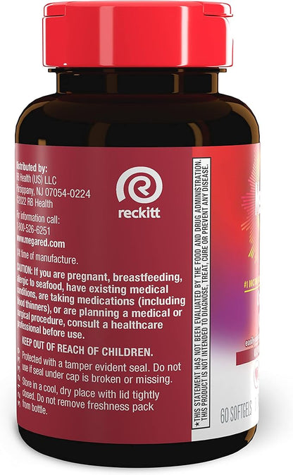 MegaRed Ultra Strength 1000mg Omega-3 Krill Oil Supplement with EPA/DHA, Astaxanthin & Phospholipids, No Fish Oil Aftertaste Supports Heart, Brain, Joint and Eye Health, 60 Count Softgels.