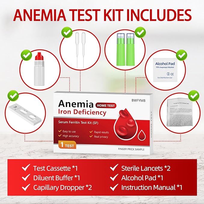Iron Deficiency Test Kit for Home Use, Rapid & Accurate Anemia Test Kit for Adults & Children, Easy to Use & Read, 1 Test