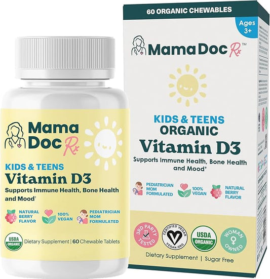 Certified Organic Kids and Teens Whole Food Vitamin D3 Chewables | 800 IU | Sugar Free, Vegan, Free of 9 Major Allergens | 2 Month Supply | Ages 3+