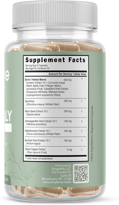Burdock Root Organic and Bladderwrack 10 in 1 Immunity Booster Power Blend with Irish Sea Moss, Ashwagandha and Black Seed Supplement for Men and Women, Seamoss Pills Herbal, Vegan - 60 Capsules