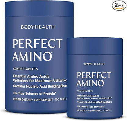 BodyHealth PerfectAmino Easy to Swallow Tablets, Essential Amino Acids Supplement with BCAAs, Vegan Protein for Pre/Post Workout & Muscle Recovery with Lysine, Tryptophan, Leucine (36 Servings)