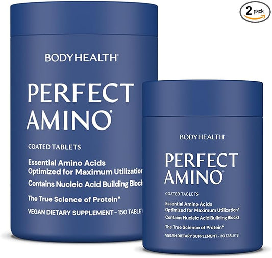 BodyHealth PerfectAmino Easy to Swallow Tablets, Essential Amino Acids Supplement with BCAAs, Vegan Protein for Pre/Post Workout & Muscle Recovery with Lysine, Tryptophan, Leucine (36 Servings)
