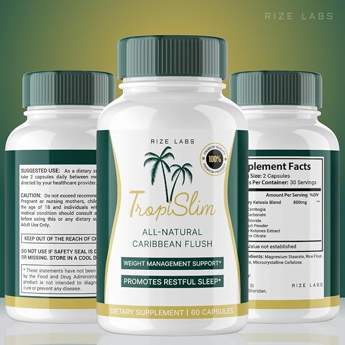 (Official 5 Pack) Tropislim, Tropislim All Natural Caribbean Flush, Weight Loss Supplement, Tropislim Slimming Capsules for Women, Healthy Lifestyle + Leaner Physique, Tropical Reviews (300 Capsules)