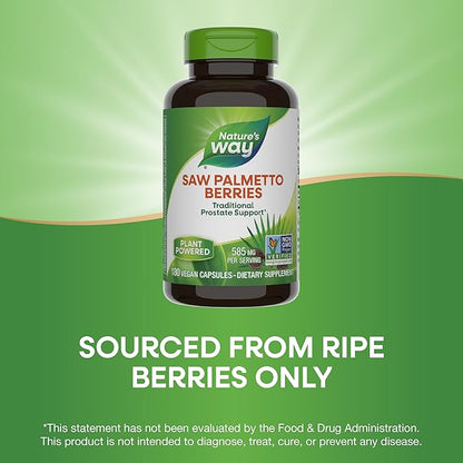 Nature's Way Saw Palmetto Berries, Traditional Prostate Support*, 585 mg per Serving, Non-GMO Project Verified, Vegan, 180 Capsules (Packaging May Vary)