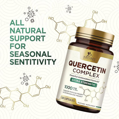Quercetin 500mg Capsules - Extra Strength Quercetin Supplements 1000mg Serving - Antioxidants & Bioflavonoids Support for Immune, Heart & Cellular Health - Non-GMO & Gluten Free - 120 Veggie Capsules