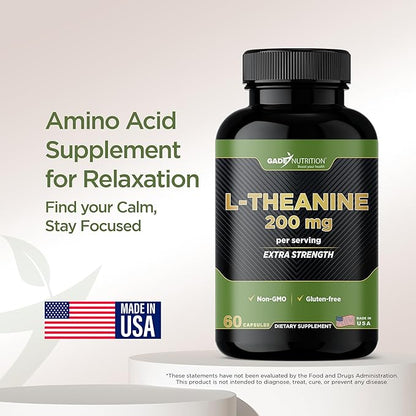 Gade Nutrition L-Theanine 200mg | L Theanine 200 mg | L Theanine Supplement in Vegetable Capsules | Made in USA | Take 2 Capsules for L Theanine 400mg