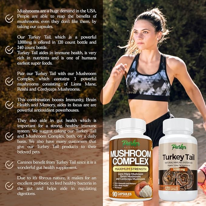 Turkey Tail Mushroom Capsules - Organic Mushroom Supplement for Immune System Health Support - 1000 mg Premium Supplements - 120 Capsules