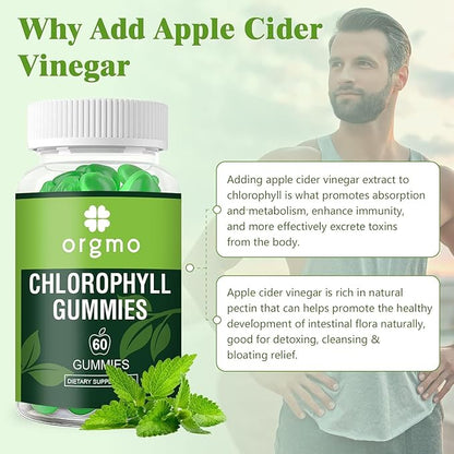 Chlorophyll Gummies Sugar Free with Unfiltered ACV & Vitamin D – Energy Boost | Immune & Digestion System Support | Internal Deodorant | Skin Care, Vegan Non-GMO