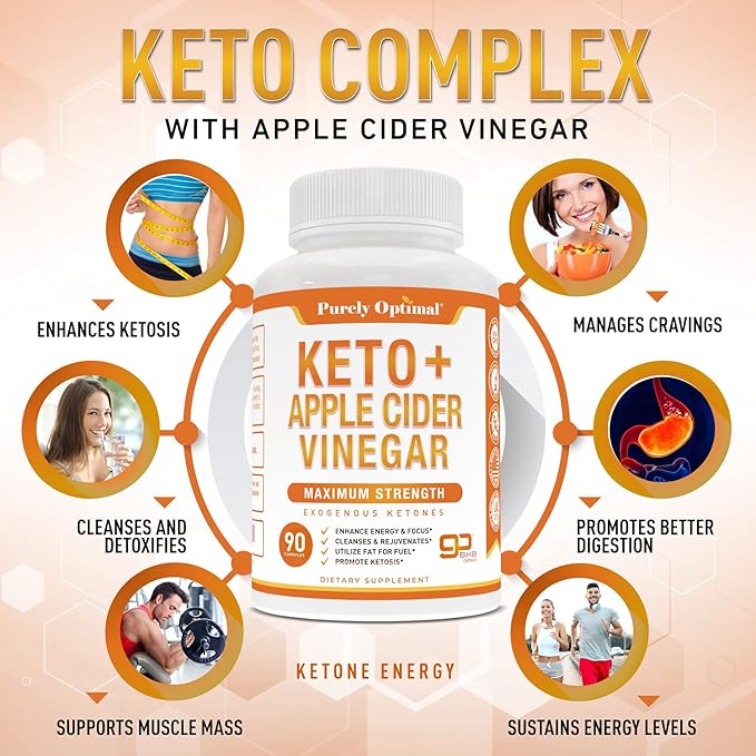 Purely Optimal Premium Keto Pills + Apple Cider Vinegar Capsules with Mother + Premium Brain Supplement - Nootropic Brain Booster for Focus, Clarity, Improved Memory, Concentration & Better Mood