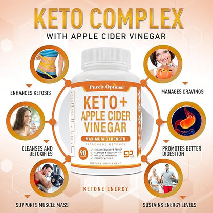 Purely Optimal Premium Keto Pills + Apple Cider Vinegar Capsules with Mother + Premium Brain Supplement - Nootropic Brain Booster for Focus, Clarity, Improved Memory, Concentration & Better Mood