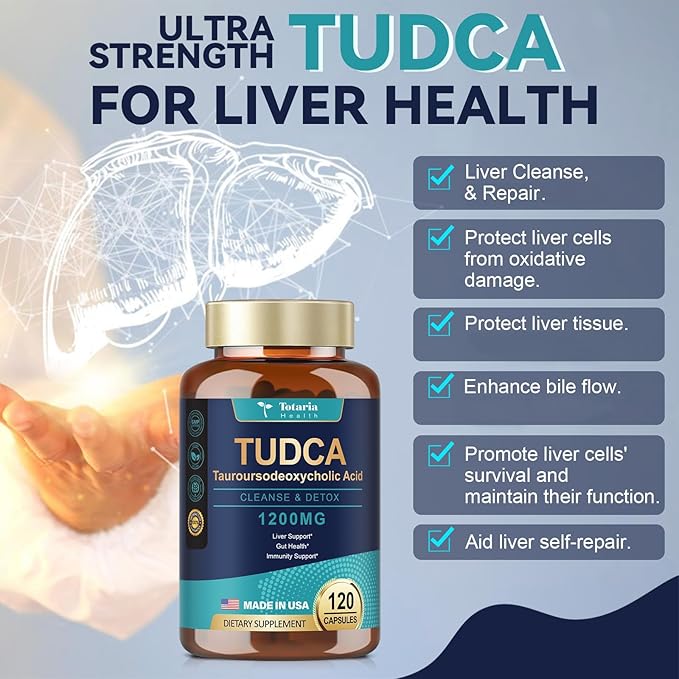 (Pack of 2 TUDCA Supplement 1200mg (Tauroursodeoxycholic Acid), 120 Capsules, Ultra Strength Pure TUDCA Bile Salts Liver Supplements, Liver and Gallbladder Cleanse & Repair, Vegan