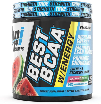 BPI Sports Best BCAA with Energy - Healthy BCAA Powder - Improved Performance - Lean Muscle Building - Accelerated Recovery - Proprietary Energy Blend - Watermelon Ice - 25 Servings - 8.8 oz.