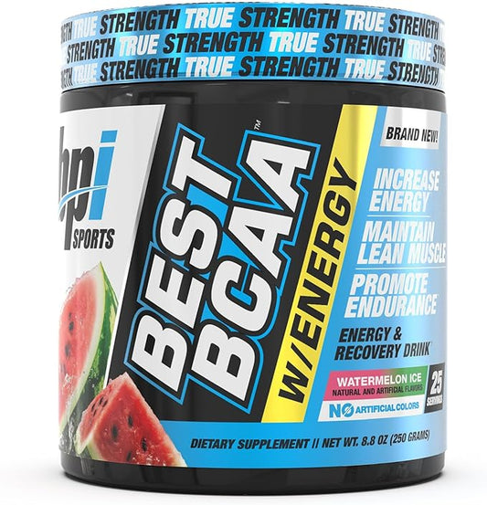 BPI Sports Best BCAA with Energy - Healthy BCAA Powder - Improved Performance - Lean Muscle Building - Accelerated Recovery - Proprietary Energy Blend - Watermelon Ice - 25 Servings - 8.8 oz.
