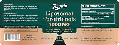Vitamin E Tocotrienols - Liposomal Vitamin E Oil 1000mg, Highly Absorbable Delta Tocotrienol and Gamma Tocotrienol, 60 Softgels