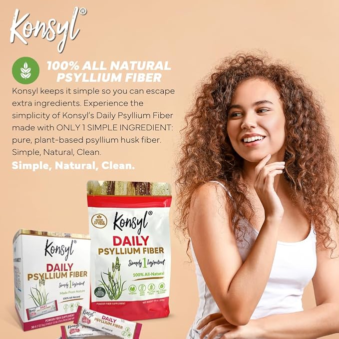Konsyl Daily Psyllium Fiber Powder | 100% All-Natural Psyllium Husk for Gut & Digestive Health | No Sugar, No Fillers – 540g/19oz