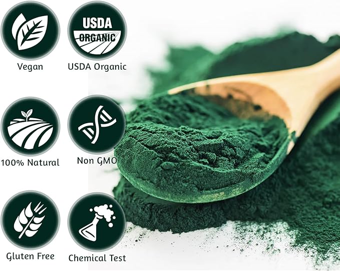 Organic Spirulina Powder, 32oz USDA Certified, 100% Pure & Natural, Non-GMO, Gluten-Free, Detox & Energy Boost, Rich in Protein, Iron, Antioxidants, Superfood for Smoothies, Ideal for Vegan