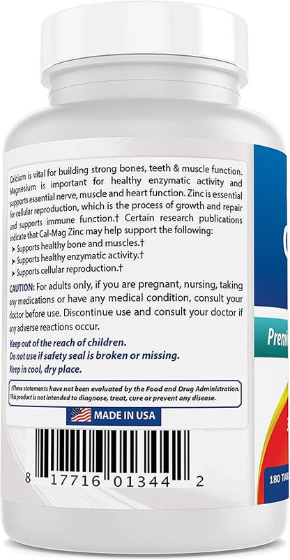 2 Packs - Best Naturals Calcium Magnesium Zinc - 180 Tablets - Essential Cal Mag Zinc Mineral Complex (Total 360 Tablets)